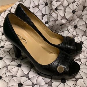 Michael Kors Black Harness Peep-Toe Heels